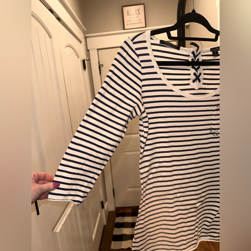 Maison Scotch & Soda Size 2 Women's Striped Top - Black and White Logo Tshirt - Picture 6 of 13